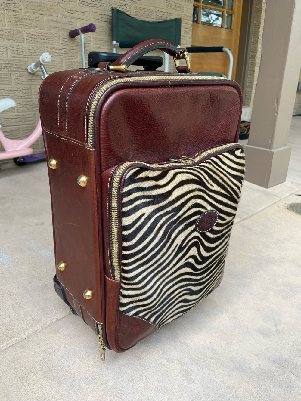 Vintage Tangaroa Terrida Red Leather Zebra Cow Hide Roller Suitcase 14โ x 20โ